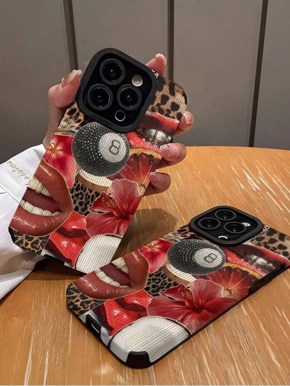 Red Floral & Leopard Graphic 15 pro max iPhone Case